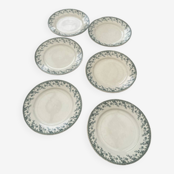 6 assiettes à dessert en porcelaine opaque de Gien modèle Montigny