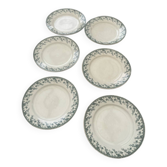 6 dessert plates in opaque Gien porcelain, Montigny pattern