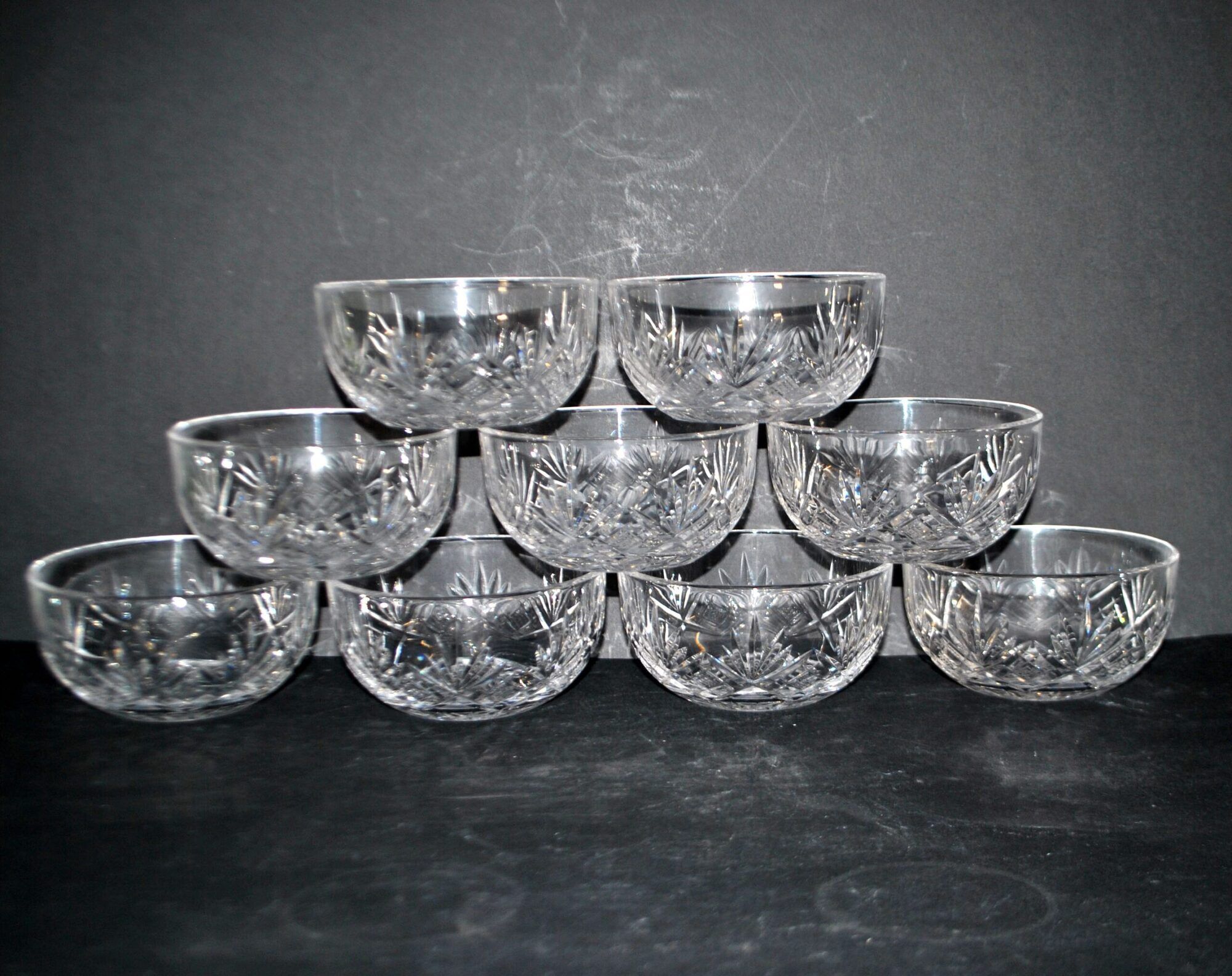 Lorraine crystalware set of 9 cut crystal bowls model Junon Lemberg Chantilly