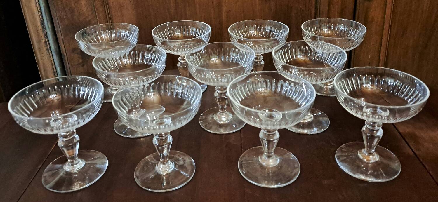 11 old crystal Champagne glasses