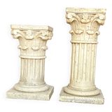 Pair of columns, corinthian style capitals in travertine, italy 1940s