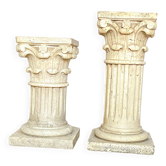 Paire de colonnes, chapiteaux de style corinthien en travertin, italie années 1940