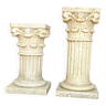 Pair of columns, corinthian style capitals in travertine, italy 1940s