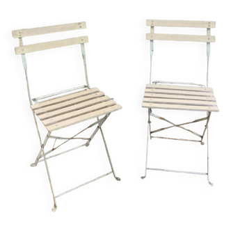 Pair of folding metal wood chairs