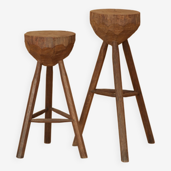 Pair of vintage circa 1960 brutalist tripod stools