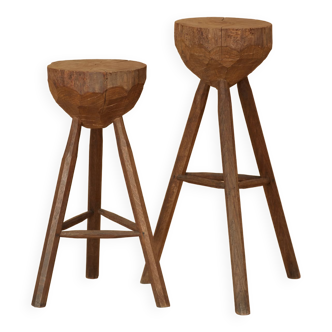 Pair of vintage circa 1960 brutalist tripod stools