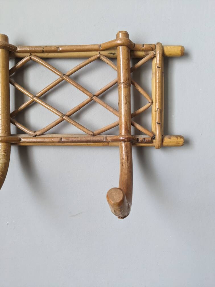 Vintage rattan wicker bamboo coat rack bohemian country decor