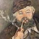Old painting, portrait of a man with a pipe, signed and dated 57