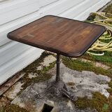 Wooden tray bistro table with old cast iron base