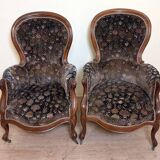 Pair Of Louis XV Style Bergères In Walnut Circa 1850