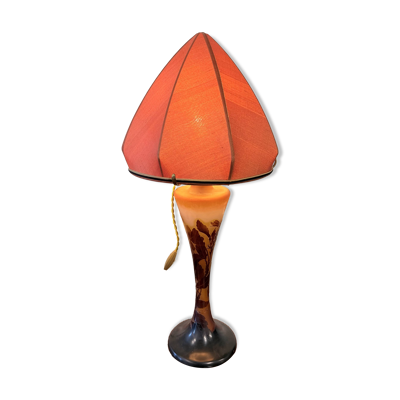 Lampe champignon Art Nouveau – Émile Gallé – Décor floral de pensée