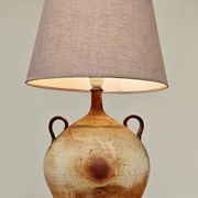 Modernist ceramic sandstone lamp with two handles from the 1950s