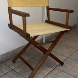 Chaise "Metteur en scène" classique en teck avec assise beige