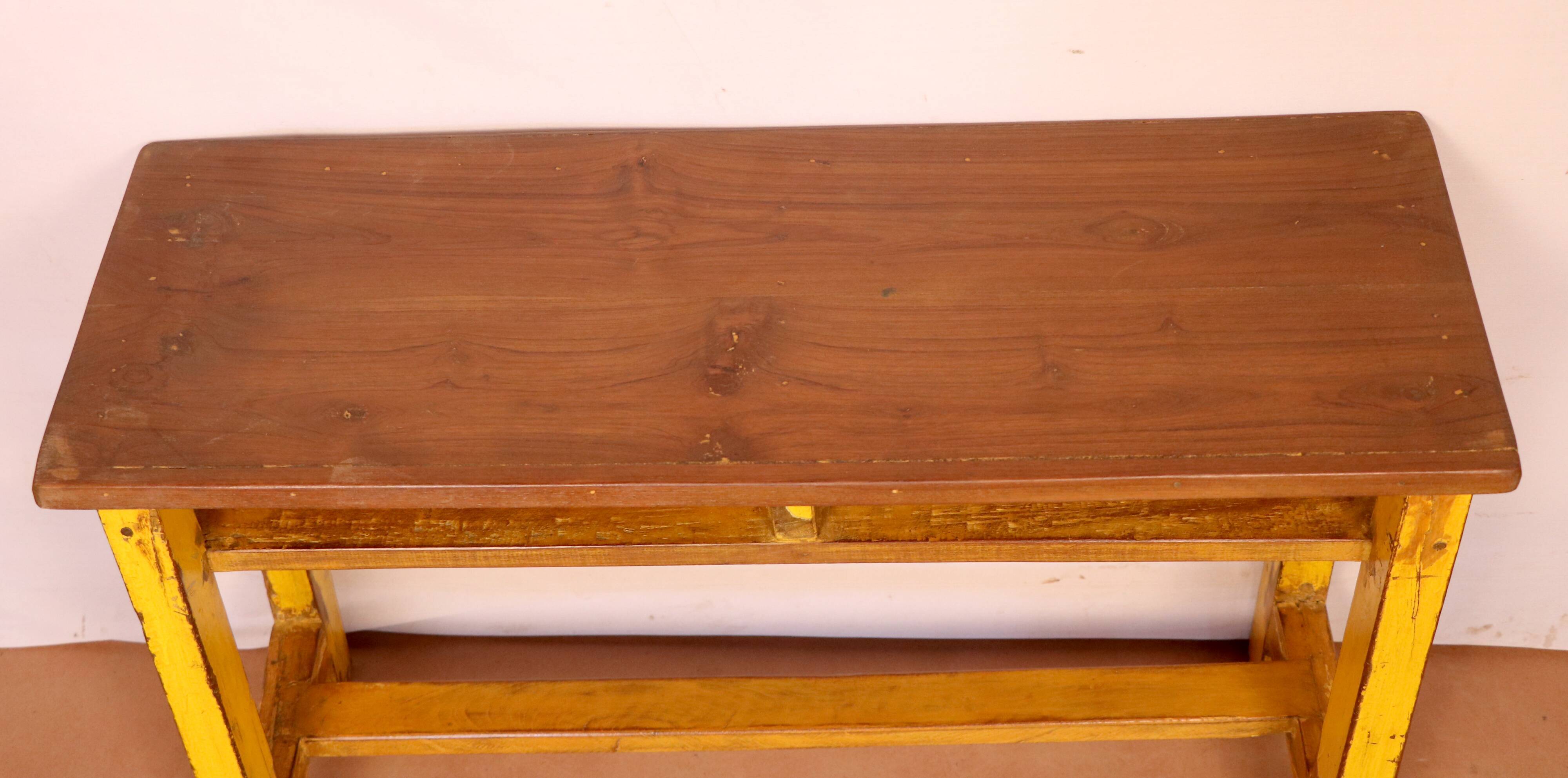Old set desk and school chair in original yellow teak Burmese patina