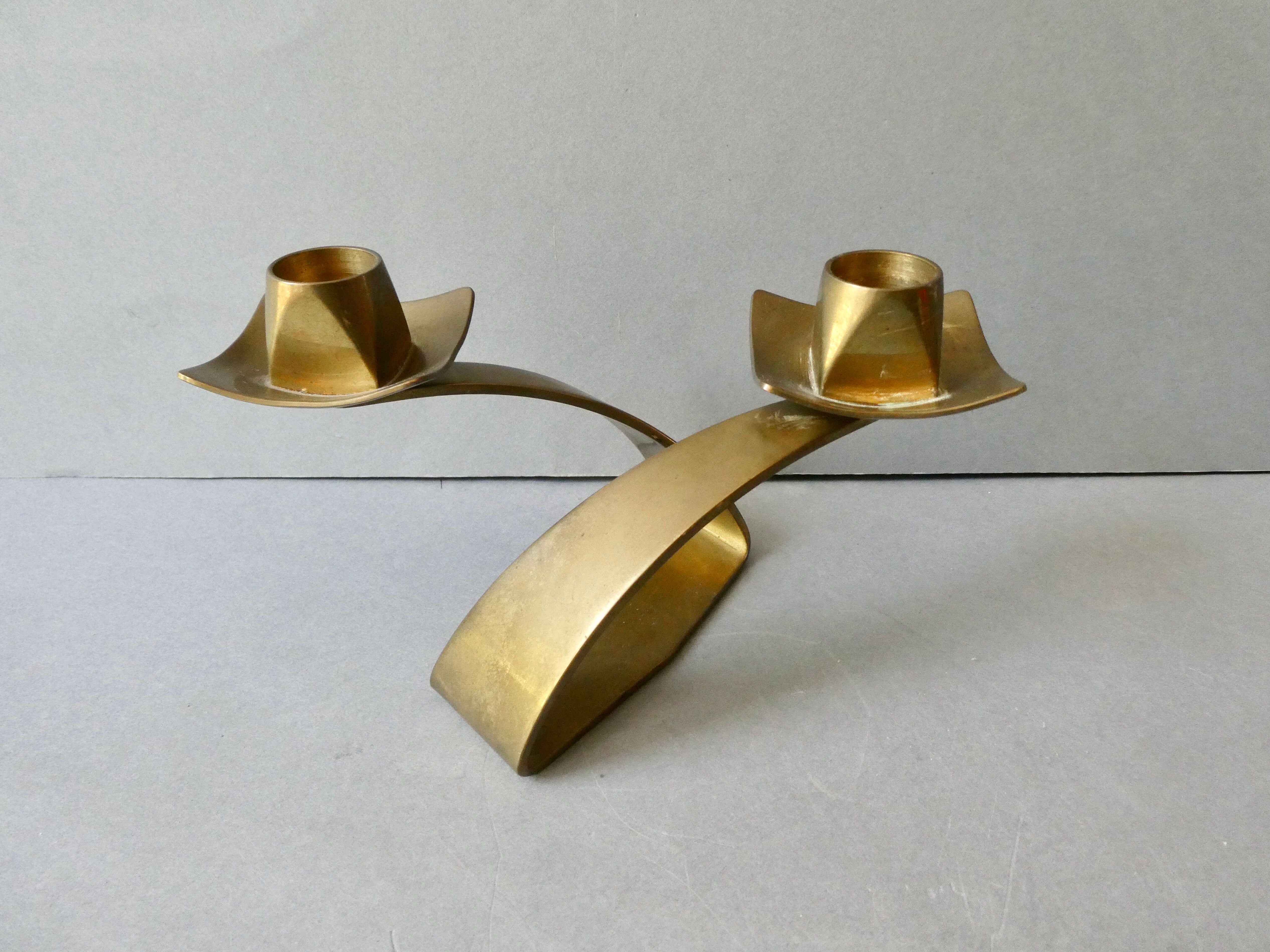 Double brass candle holder