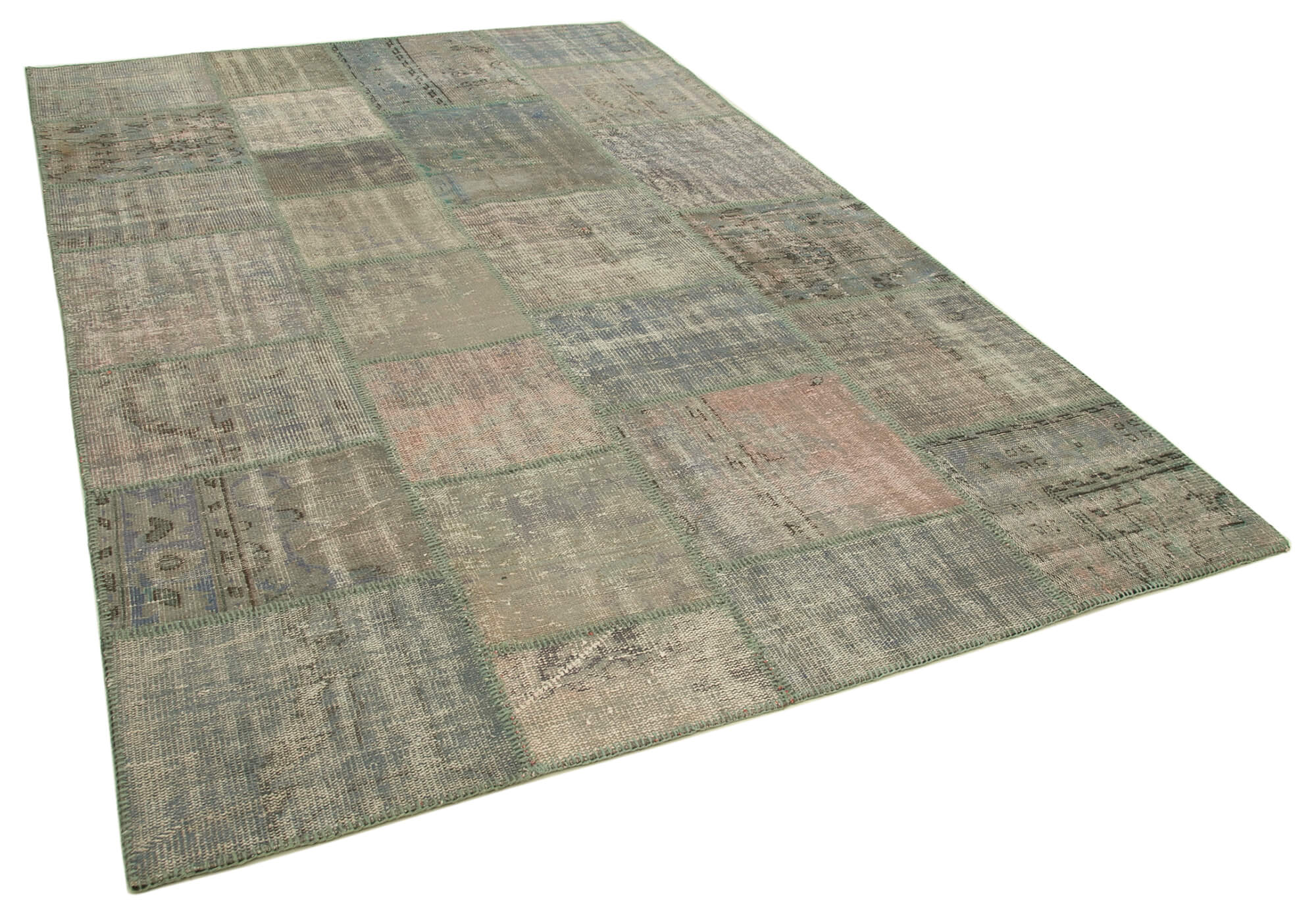 Handmade anatolian vintage 200 cm x 303 cm grey patchwork rug