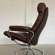 Vintage brown leather reclining lounge chair Ekornes Stressless & stool, 1960s