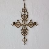Arts & Crafts brass cross hanging candle holder | 1920s