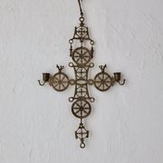 Arts & Crafts brass cross hanging candle holder | 1920s