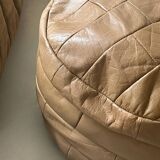 Beige genuine leather patchwork pouf, 1970s design