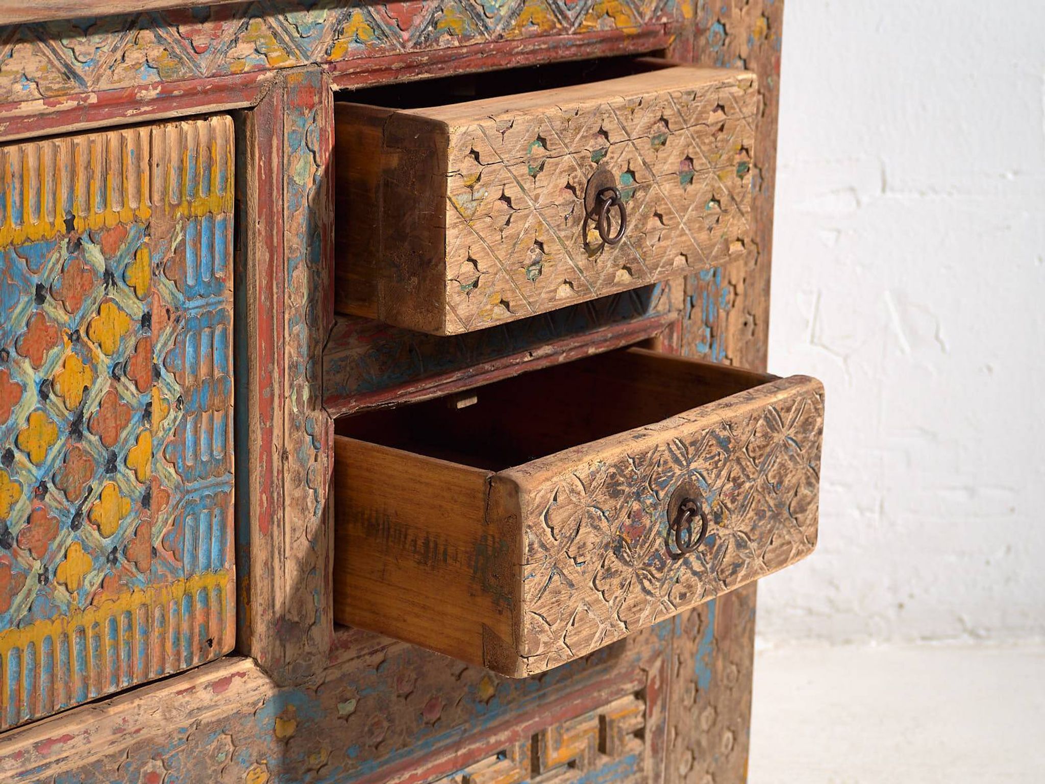 Storage unit, sideboard in painted wood and original blue patina, c.1850