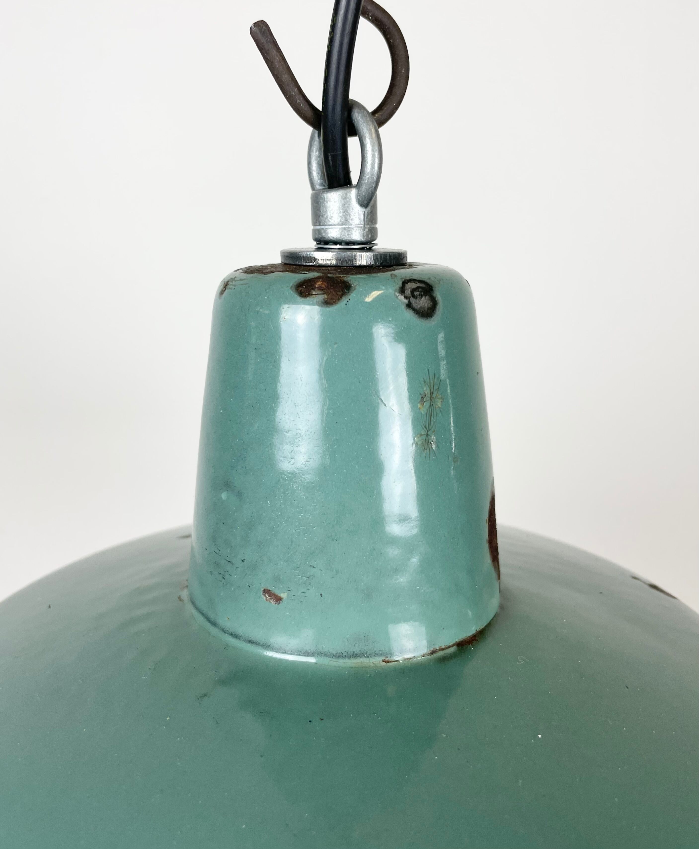 Industrial petrol enamel pendant lamp, 1960s