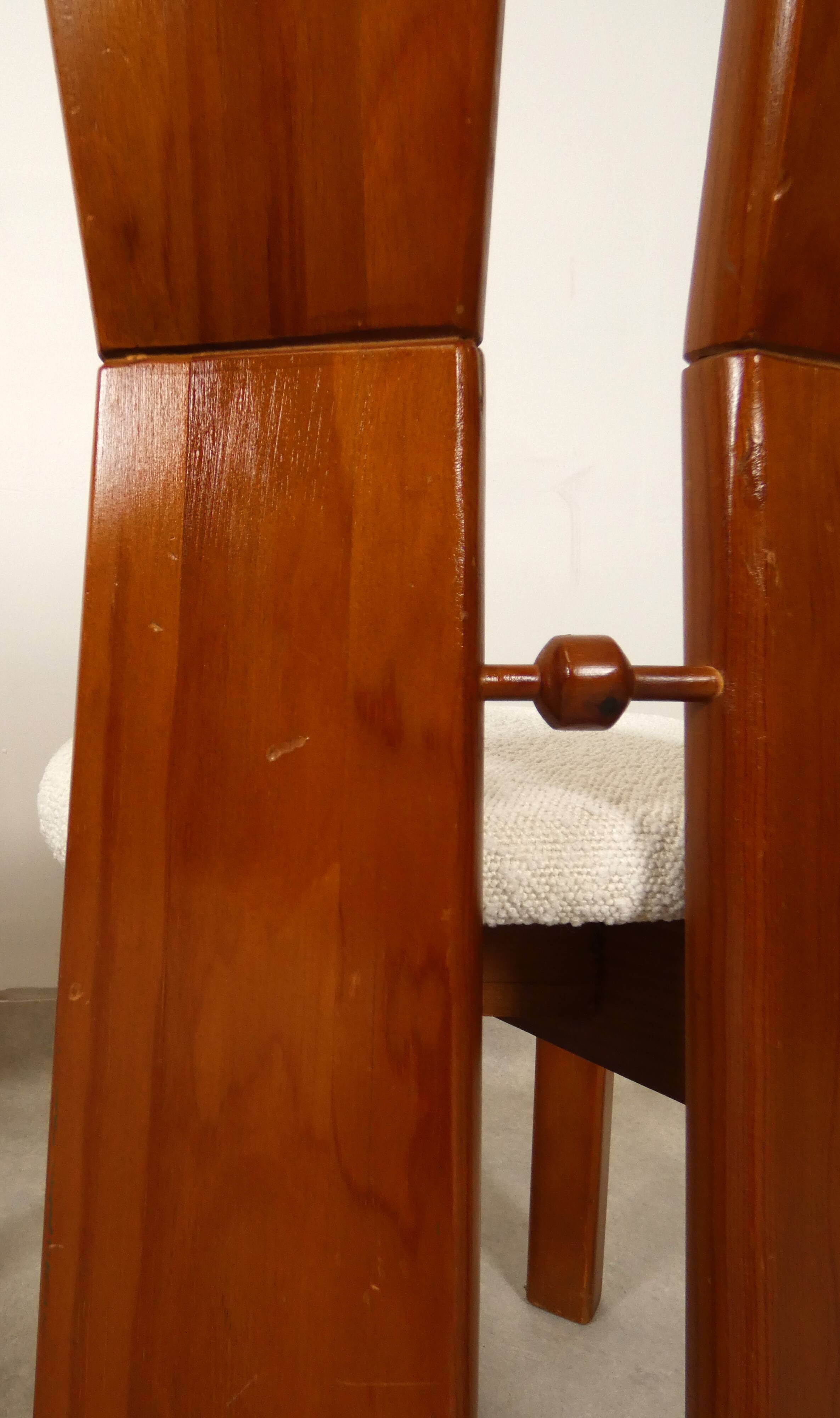 70's brutalist dining chairs in oak with bouclé fabric