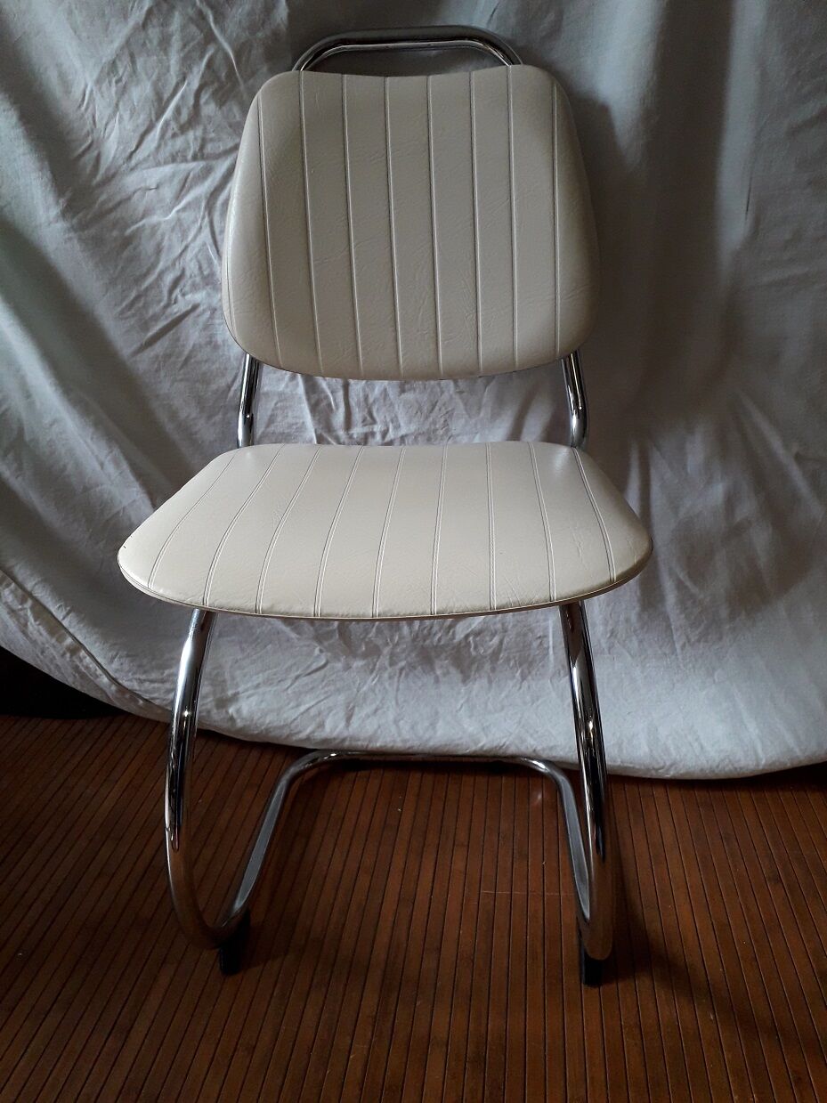 3 white skai chairs, 70's