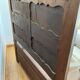 Bench / antique oak chest, closed Breton bed panels - North Finistère