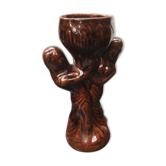 Vase céramique marron forme personnages vintage