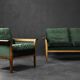 Vintage Mid-Century Modern Rosewood & Green Velour 3-Seater Sofa and Chair