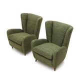 Set of green fabric armchairs, 1940s