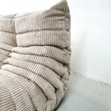 French Togo 3-seater sofa in beige corduroy attributed to Michel Ducaroy for Ligne Roset, 1970s