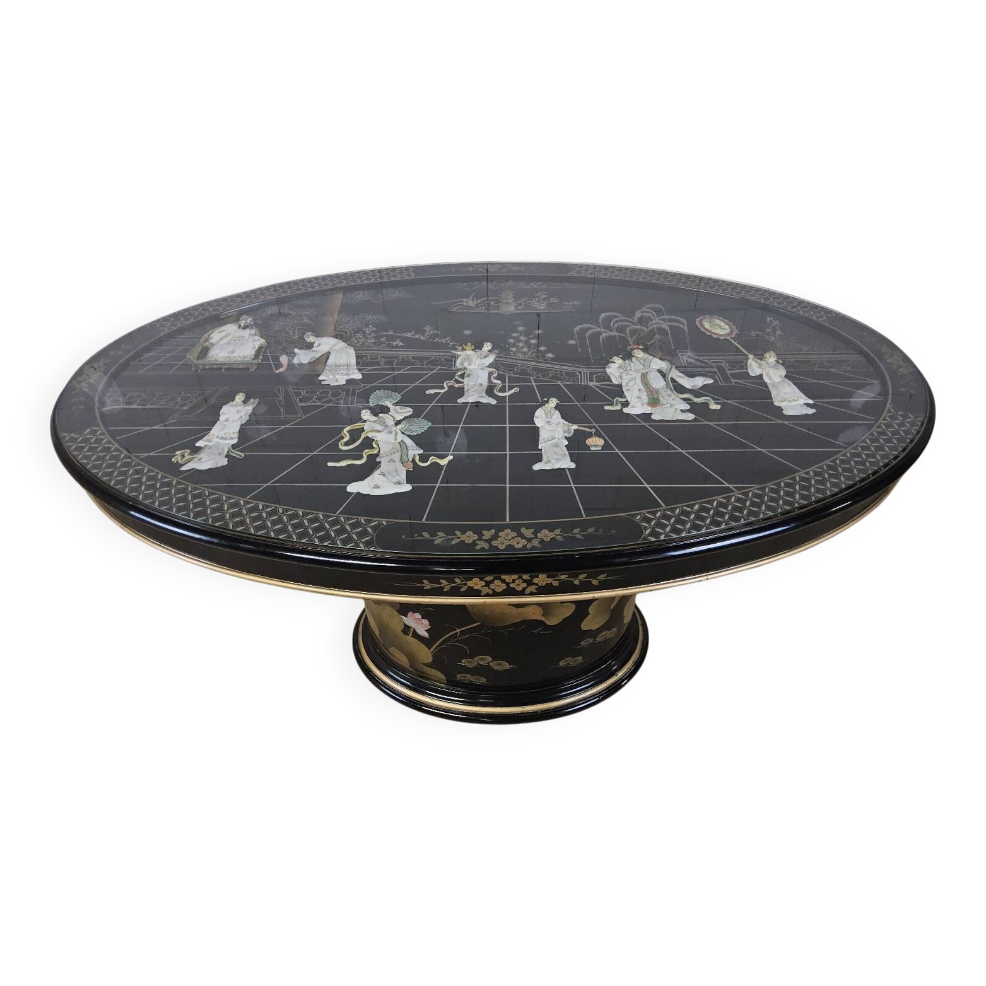 Table à manger ovale vintage chinoise / table orientale (pierre à savon)
