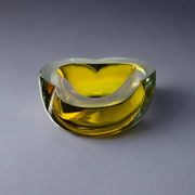 Yellow & blue Sommerso ashtray by Seguso, Murano glass, Italy, 1970s