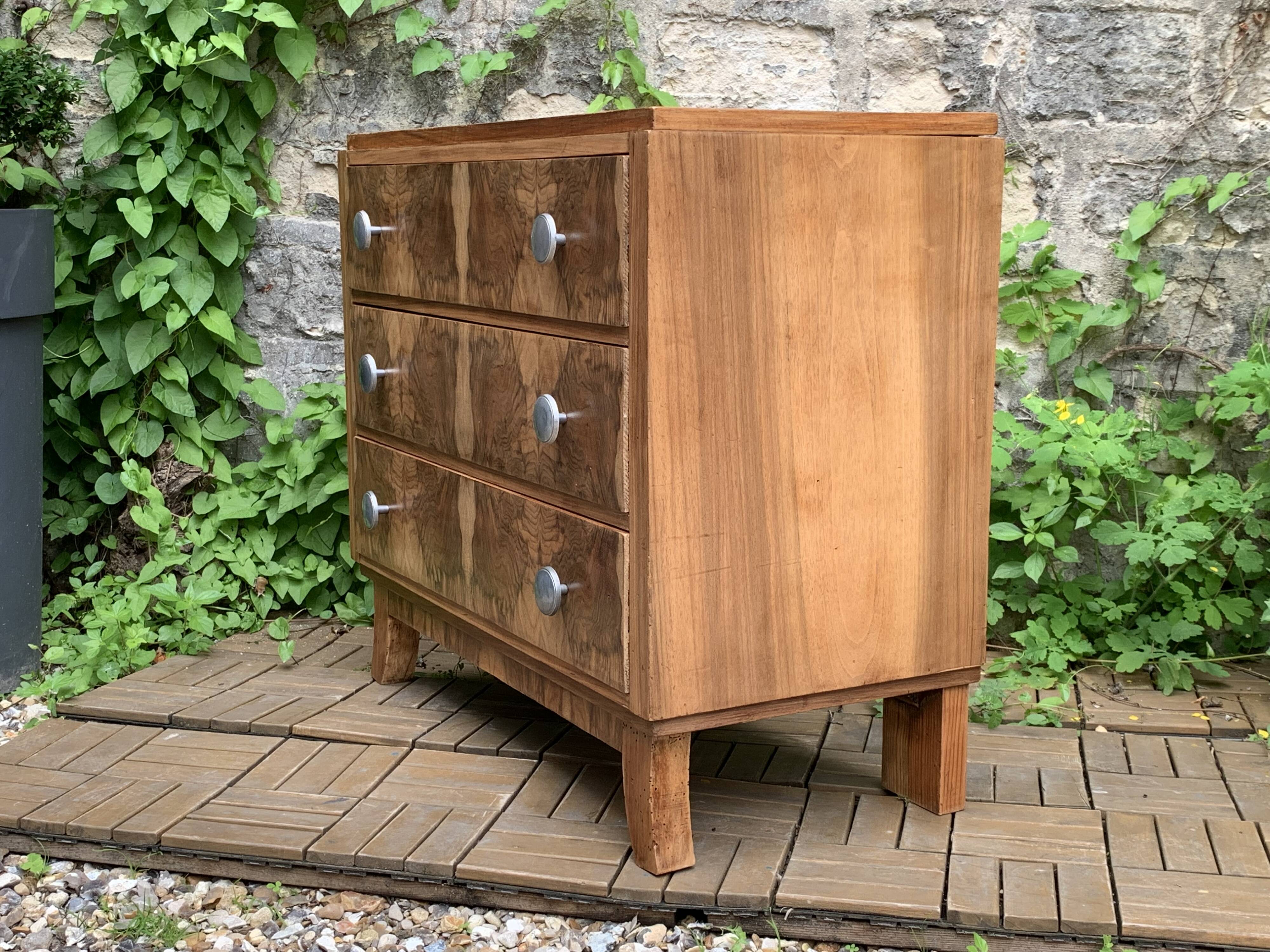 Art Deco chest of drawers in raw walnut burl