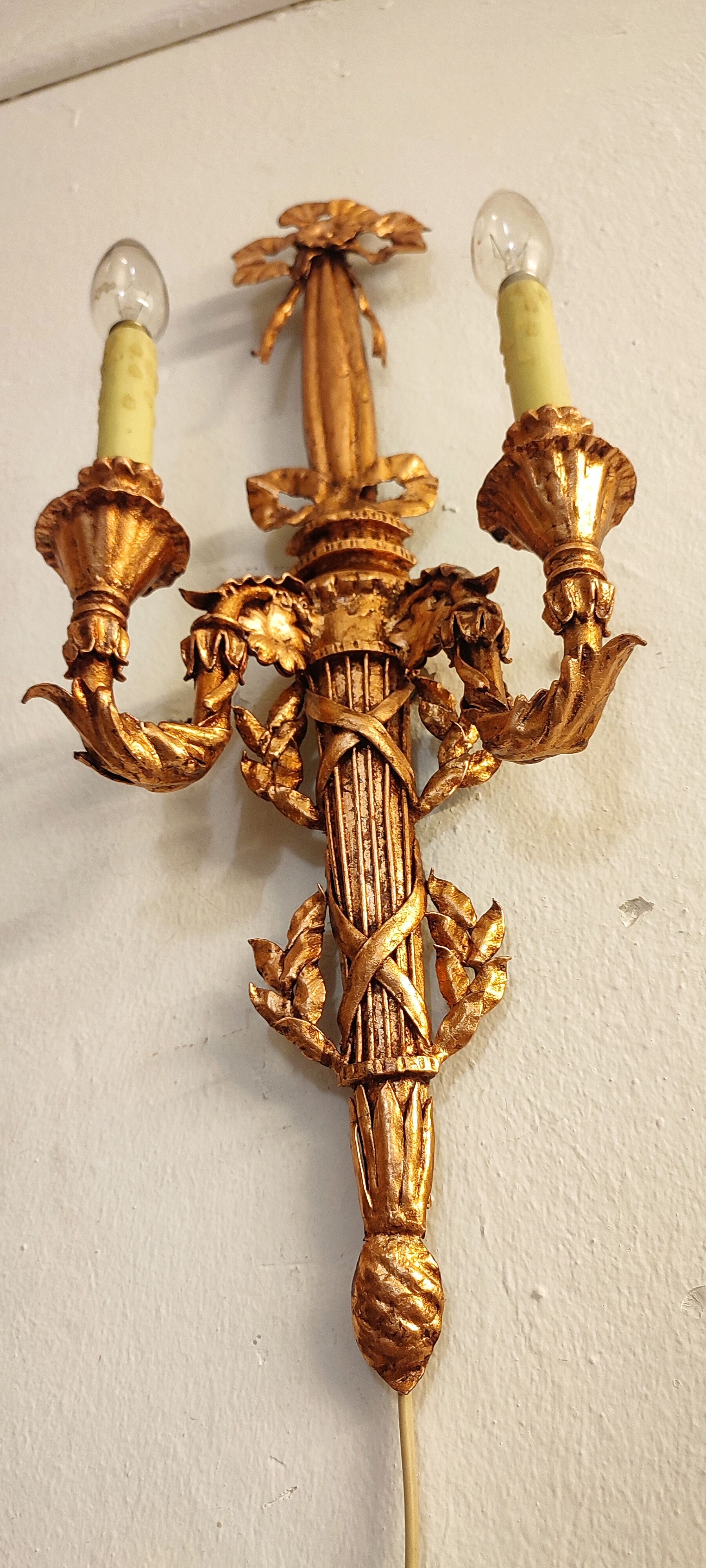 Wall lamp wrought iron and gold leaf. France, 1950s.