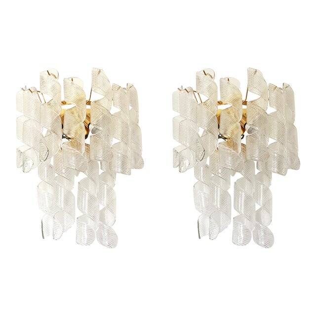 A pair of contemporary transparent “ricci” murano glass wall sconces