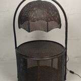 Faux bamboo rattan webbing side table with integrated hanging lamp, Dutch 1960s-1970s