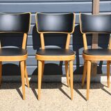3 chaises baumann dos large skaï noir