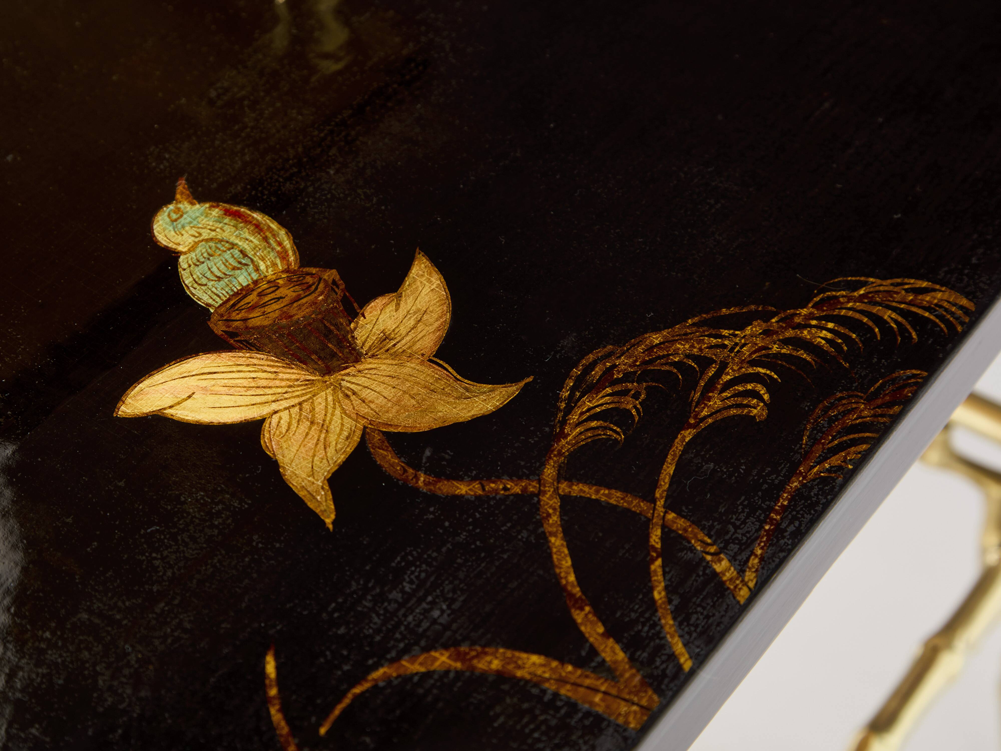 Bamboo bronze lacquered Chinese side tables Maison Baguès 1940