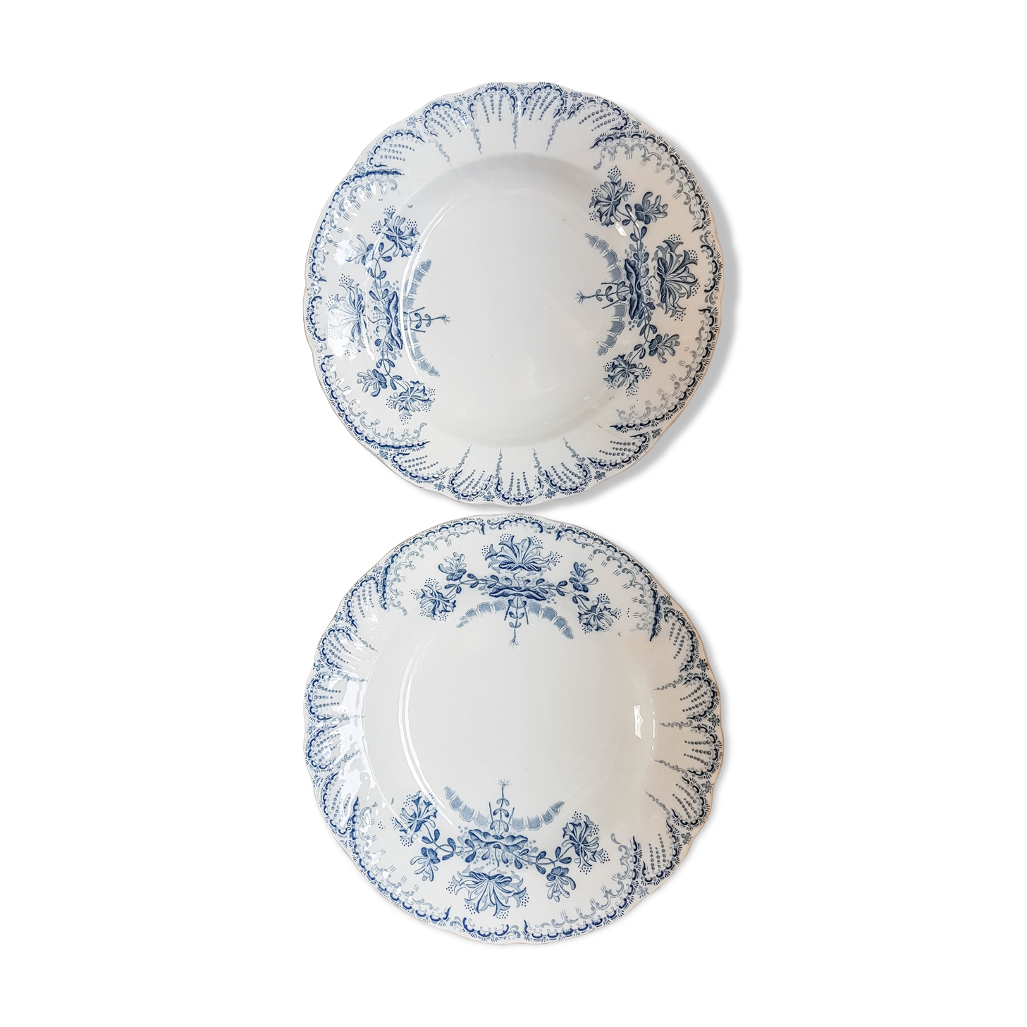Set of 2 blue flower soup plates "Régence" st Amand and Hamage