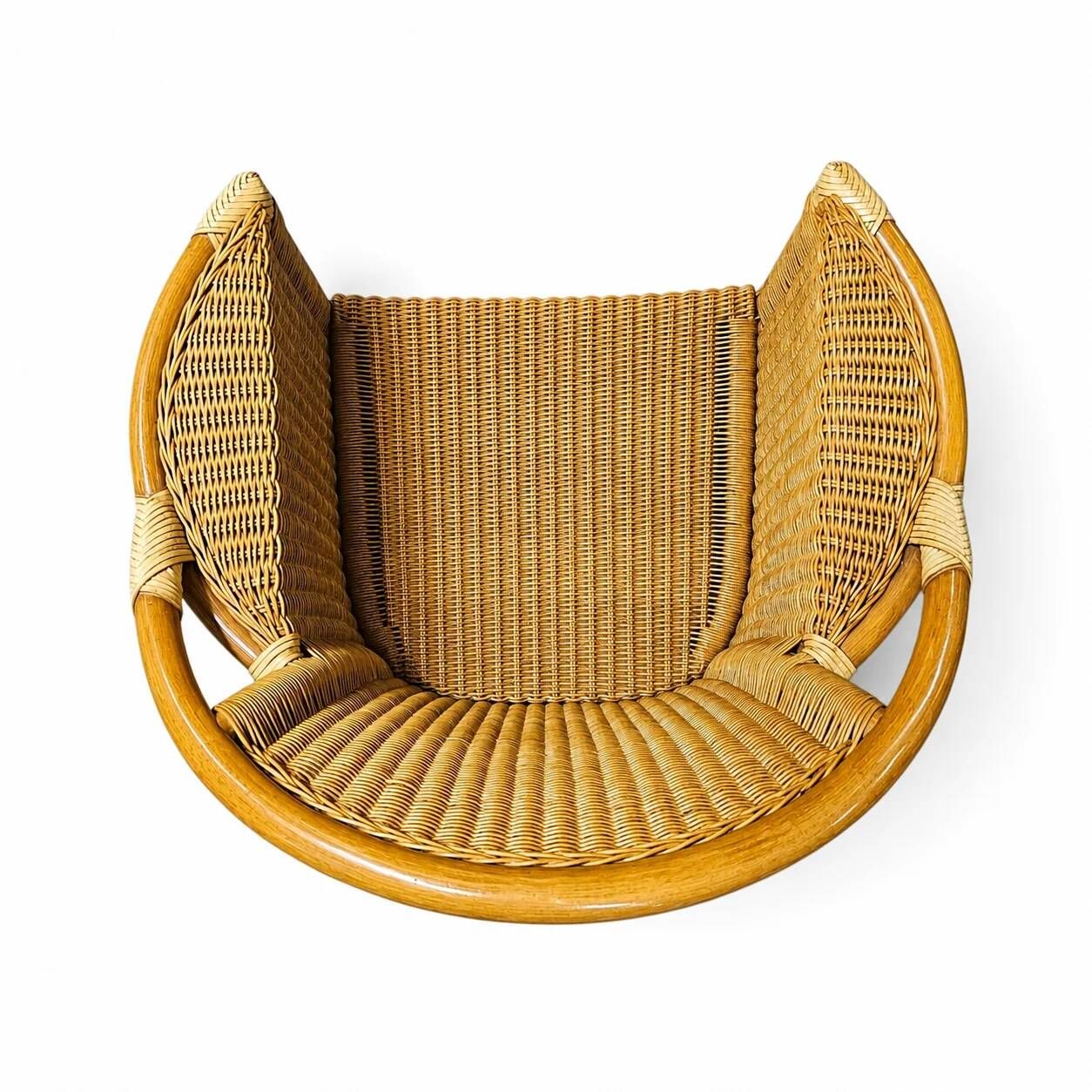 2 x wicker and bamboo patio chair / 1980s / faux suede / alcantara