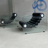 Fauteuil Hyaline en cuir et verre par Fabio Lenci pour Comfortline, Italie années 60