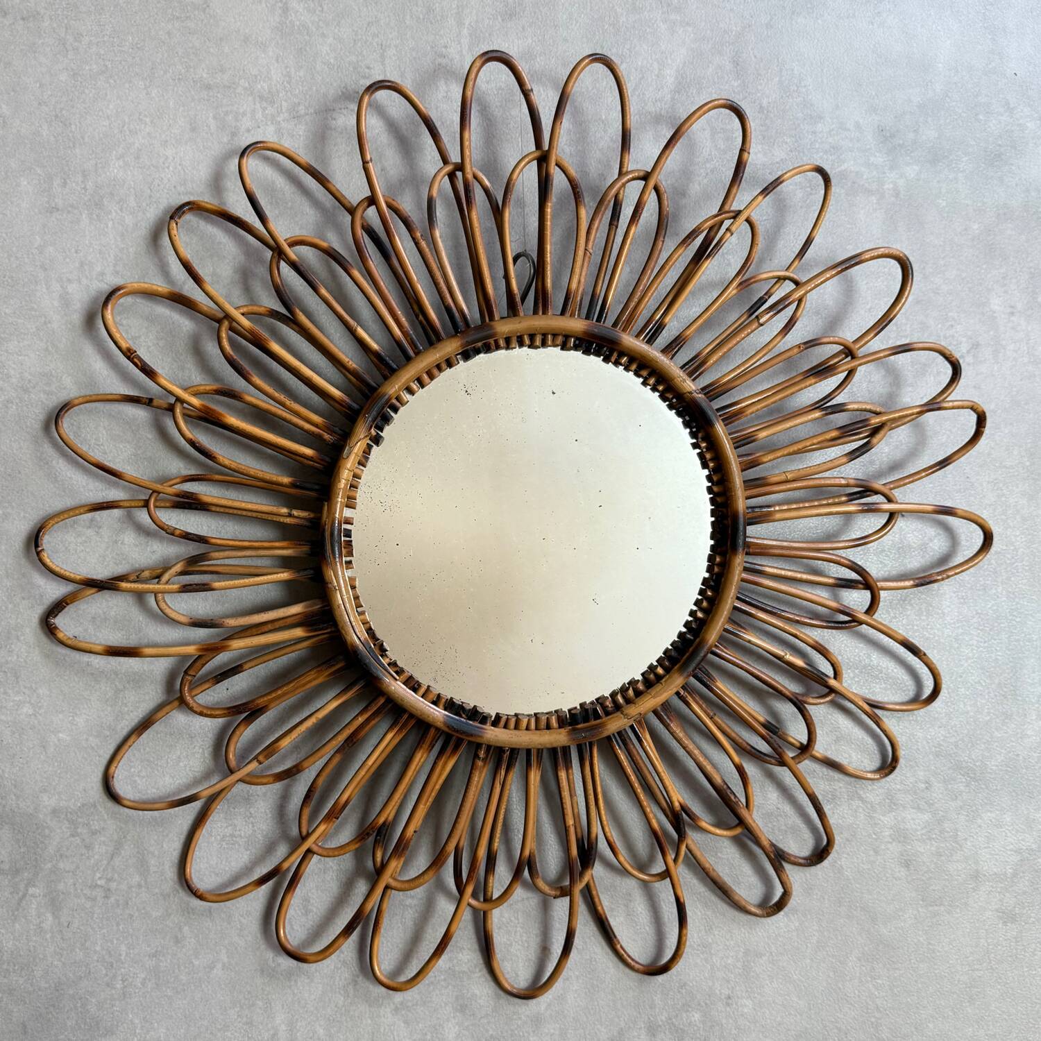 1950s French rattan sun mirror