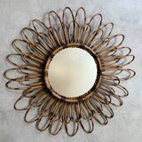 1950s French rattan sun mirror