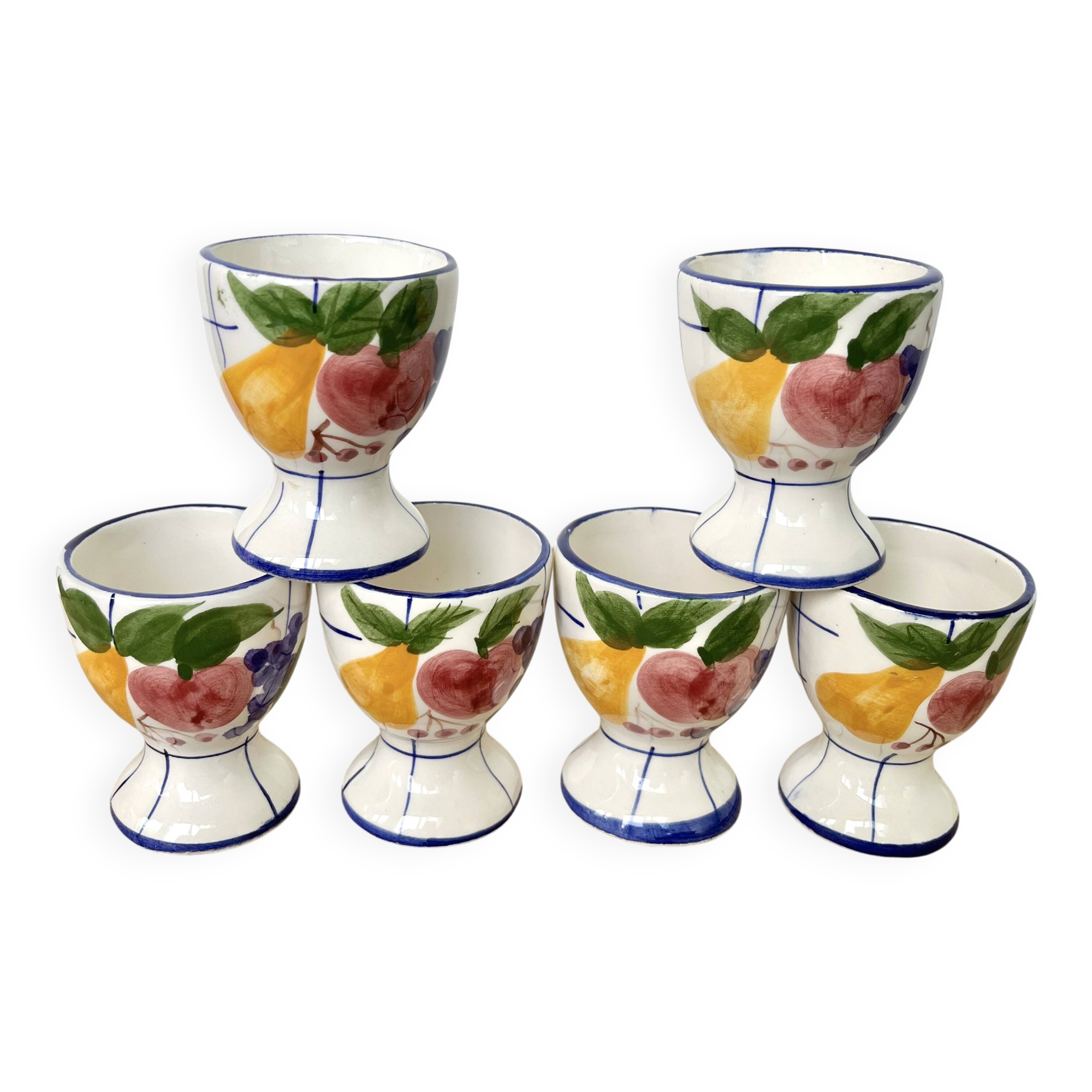 6 vintage earthenware egg cups