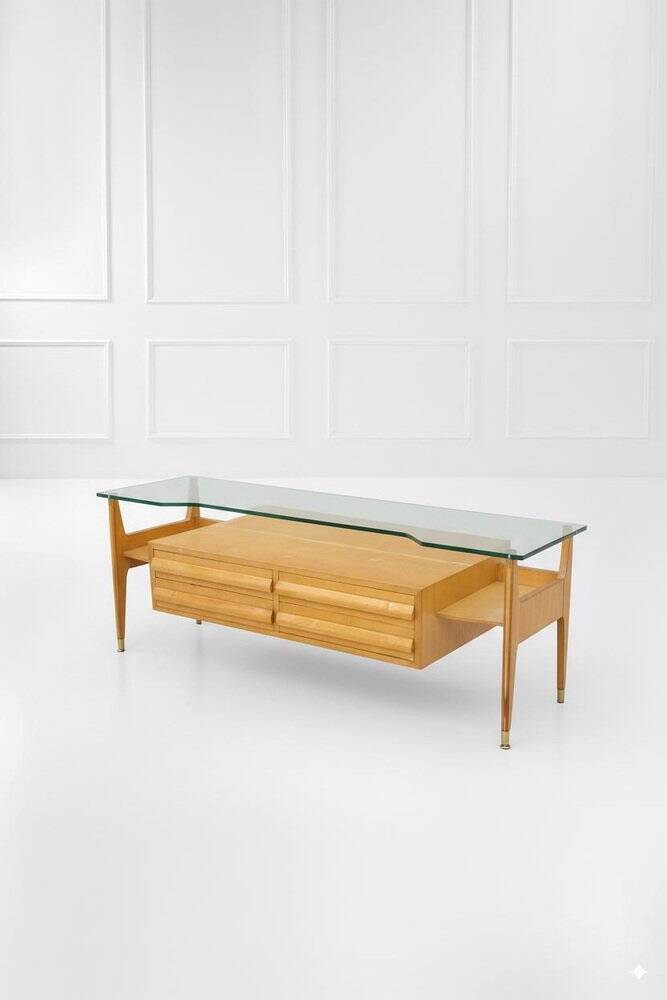 Commode en bois italienne des années 1950, style mid-century.