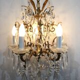 Lustre 5 lumières bronze et cristal