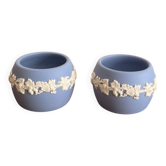 Paire Bougeoir Photophore Saleron Wedgwood Jasperware Bleu England